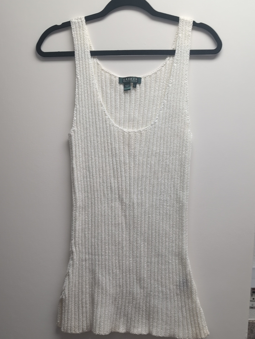Lauren Ralph Lauren White Ribbed Knit Long Tank Top L